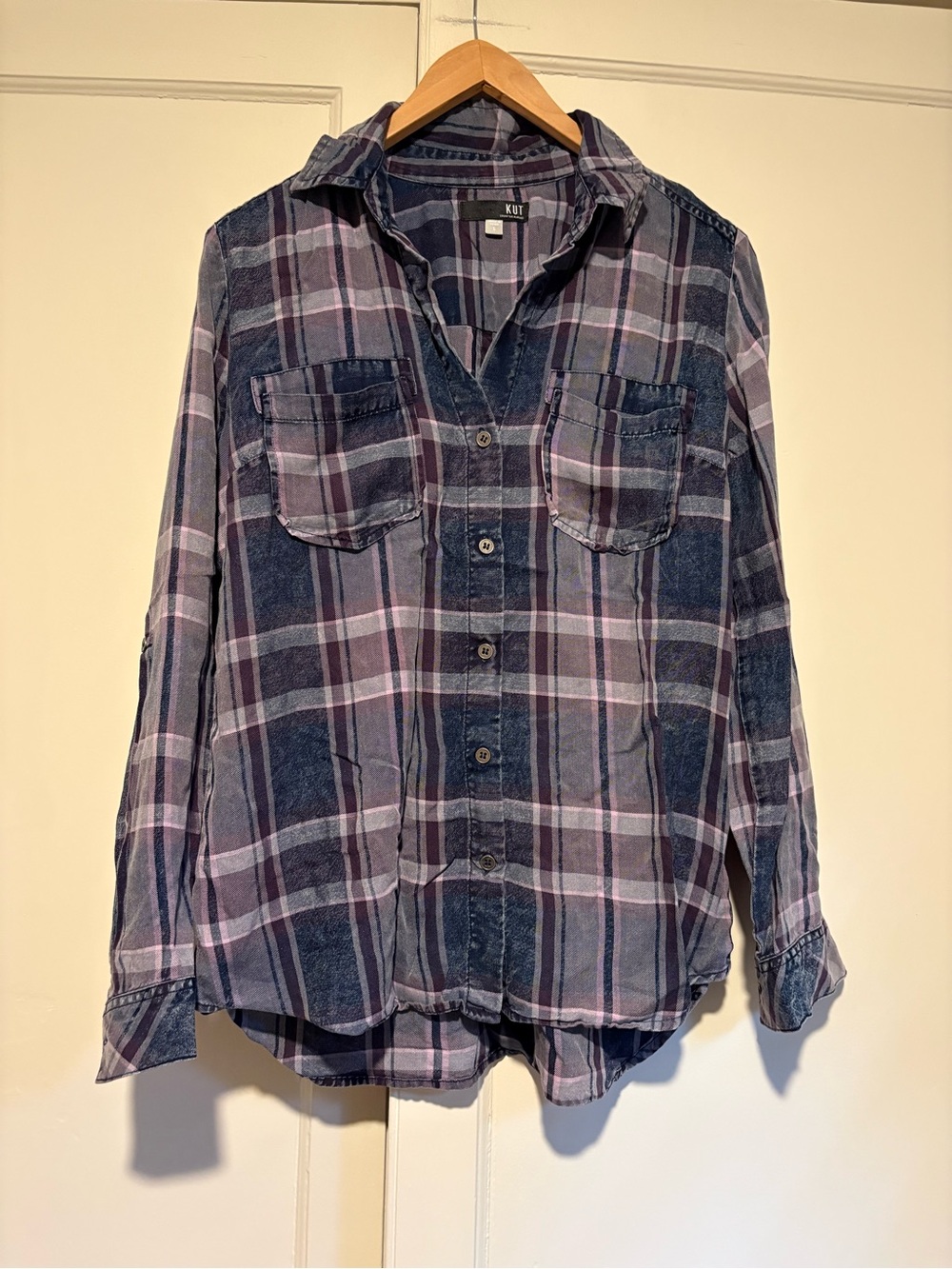 Kut From The Kloth Women’s Purple Plaid Button Down Top
